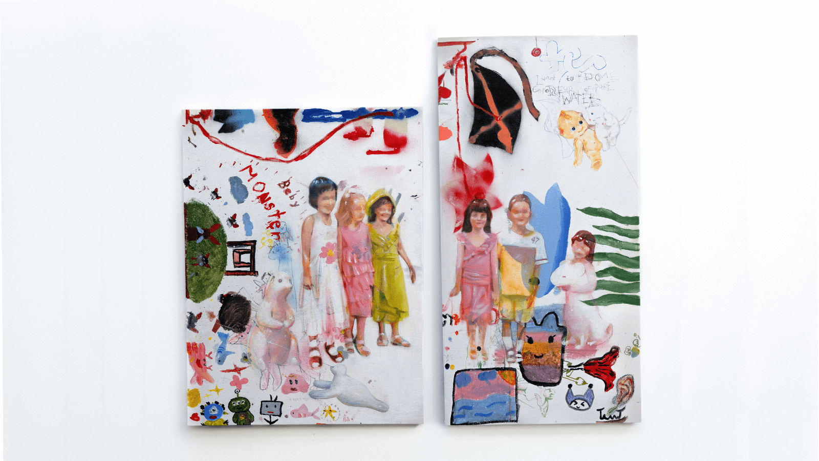 Colorful artwork featuring children, vibrant graffiti, and playful illustrations expressing creativity and joy.