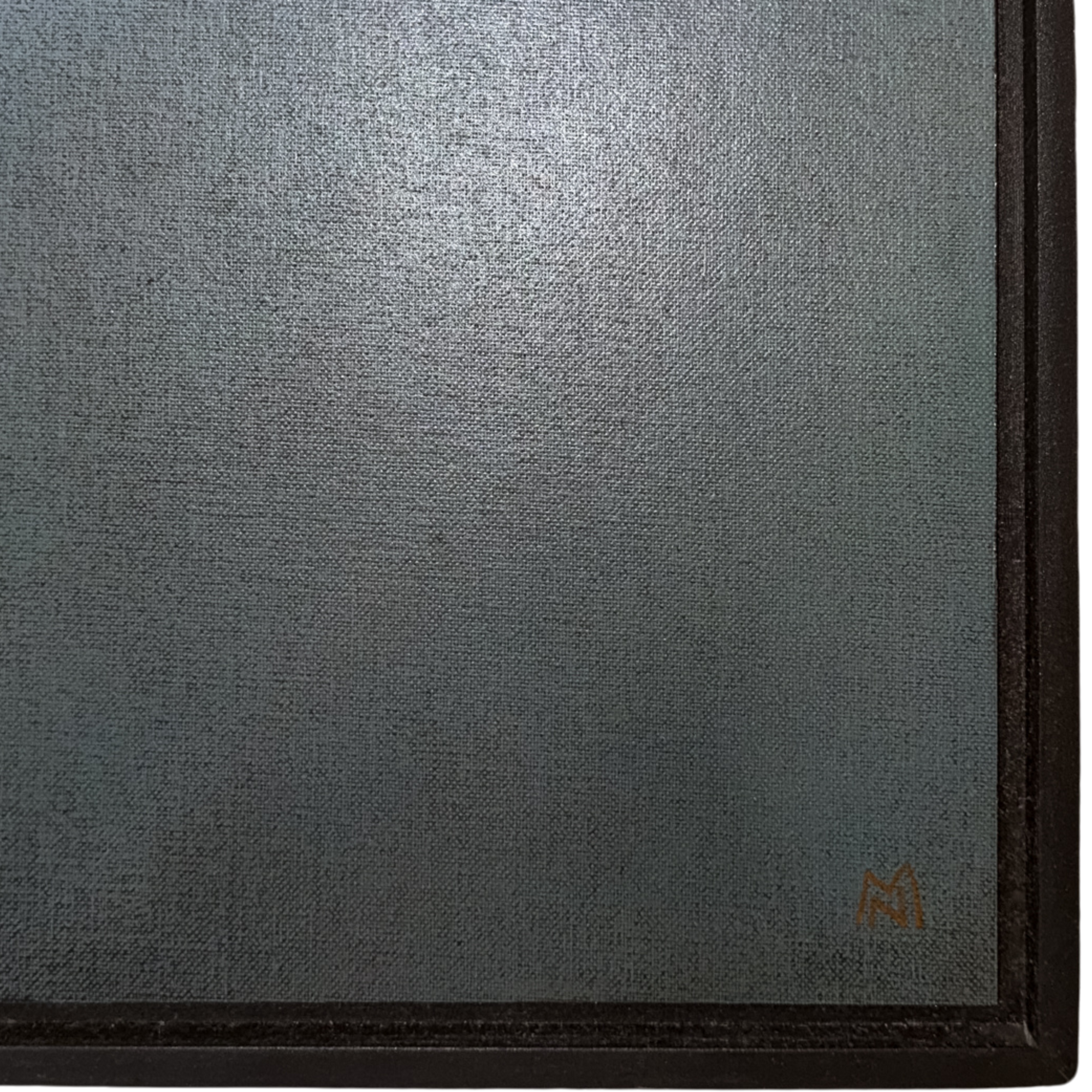 Close-up of unpainted canvas by Russian artist Nikolai Makarov, featuring textured surface and signature in the corner.