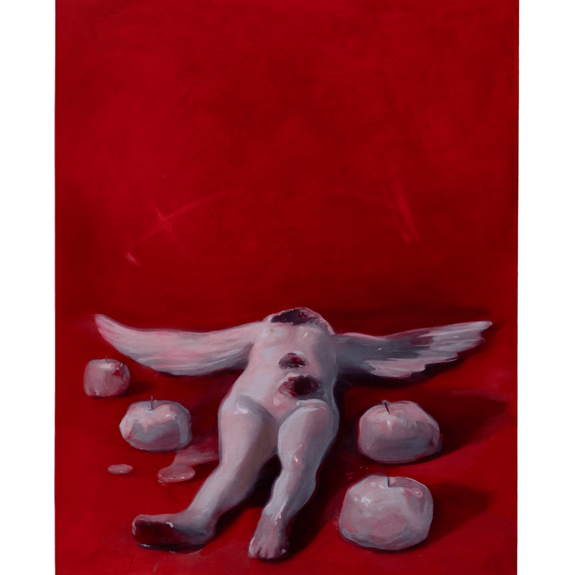 Abstract surrealist painting 'Extreme 2' by Yasy Bachurina, featuring a figure with wings on a red background.