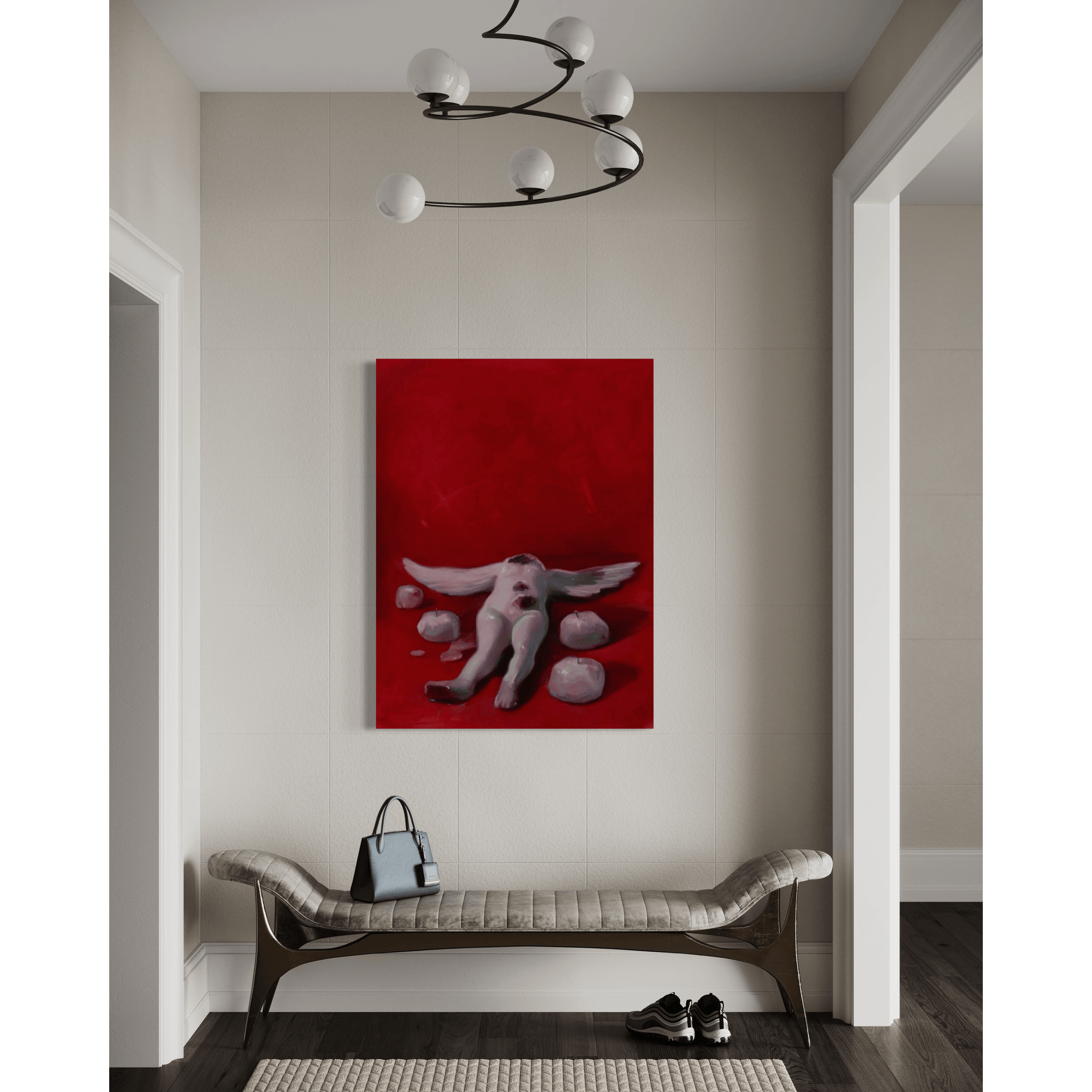 Abstract surrealism painting 'Extreme 2' by Yasy Bachurina, featuring a figure on red background, showcasing emotional intensity.