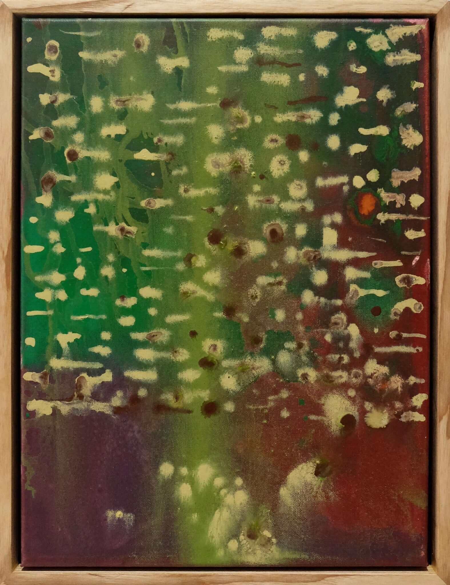 Abstract expressionist painting 'Memories of Green 08' by Thai artist Supmanee Chaisansuk, 30x40 cm, framed.