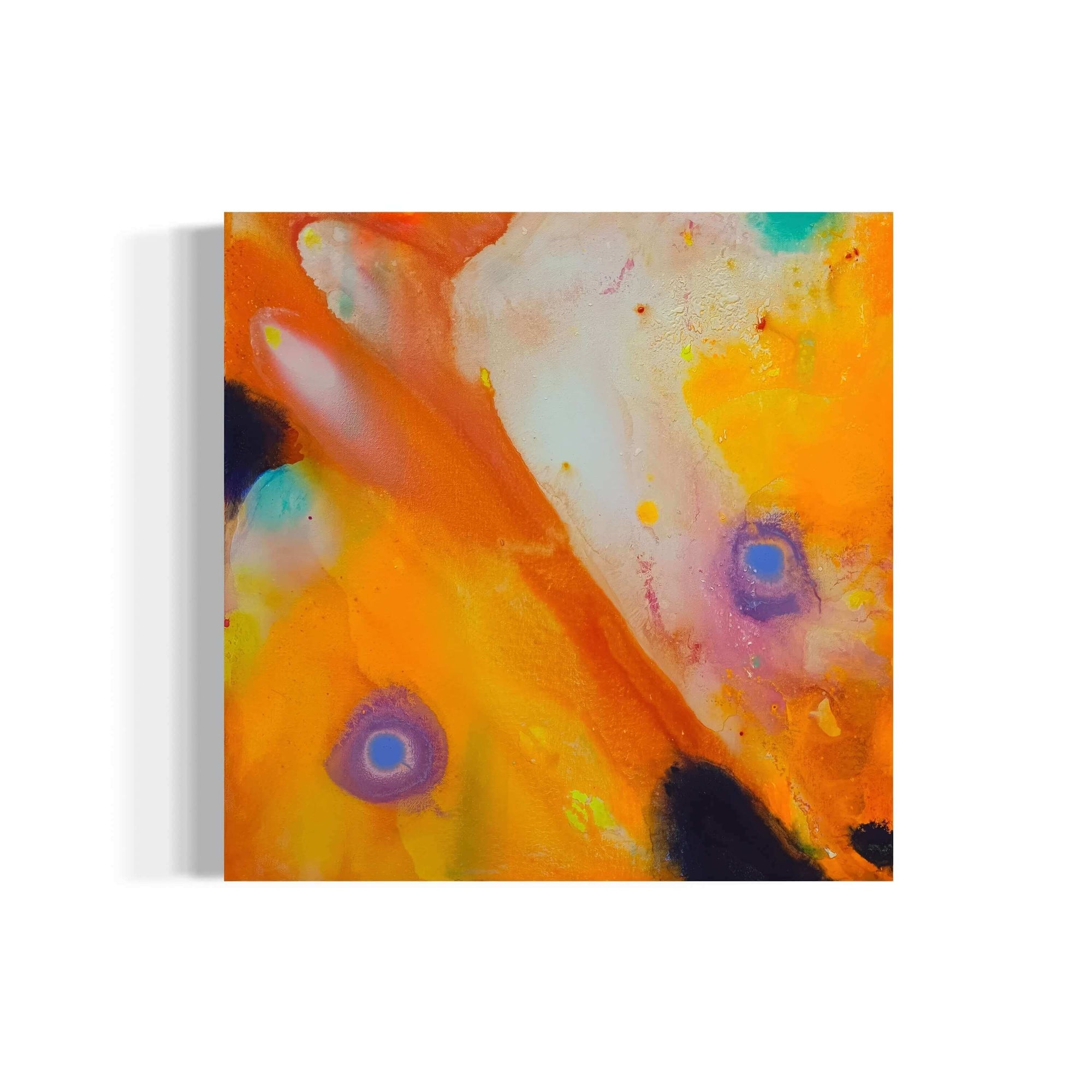 Vibrant abstract painting featuring warm orange tones and soft textures by artist Supmanee Chaisansuk.