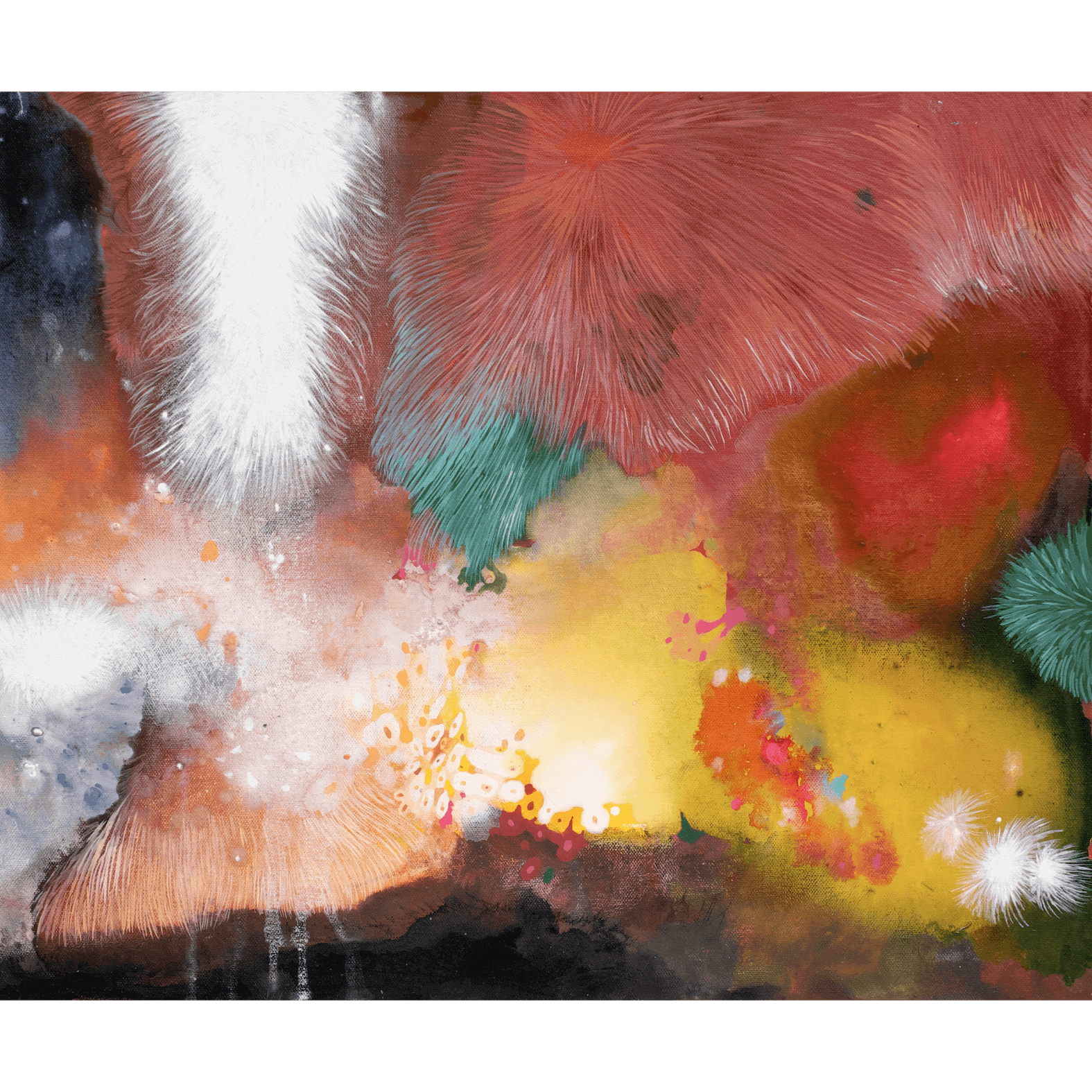 Abstract expressionism artwork by Supmanee Chaisansuk featuring soft natural forms in vibrant colors, 2020.