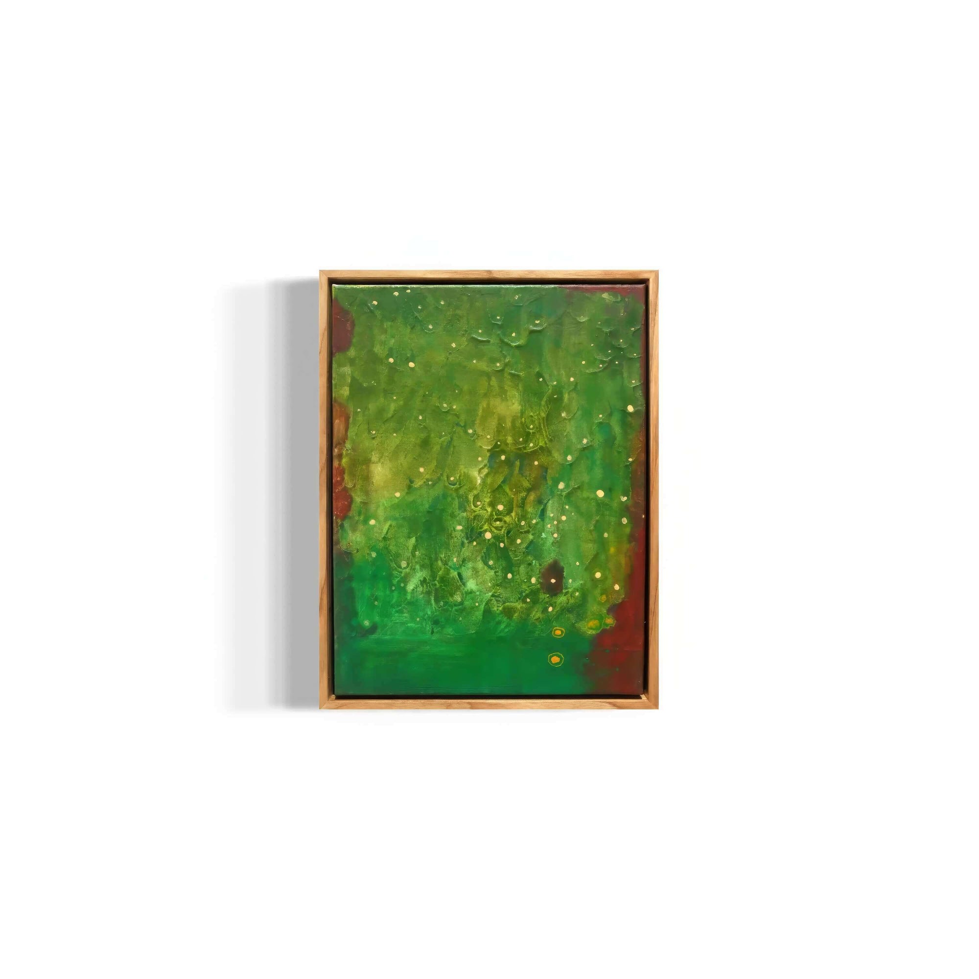 Acrylic abstract landscape painting, 'Memories of Green 07' by Supmanee Chaisansuk, 30x40 cm, wood framed, ready to hang.