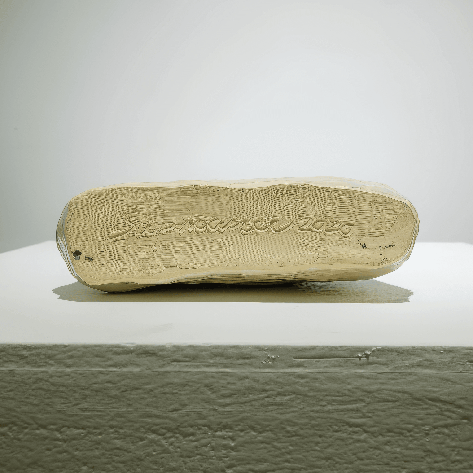 Base of the ceramic artwork Blue Horizon by Supmanee Chaisansuk, signed and dated 2020.