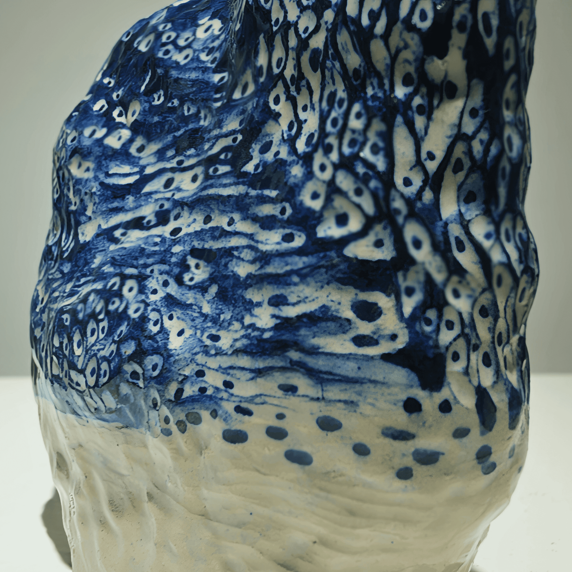 Abstract ceramic art by Supmanee Chaisansuk featuring cobalt oxide glaze, 2020, hand-sculpted, free-standing form.