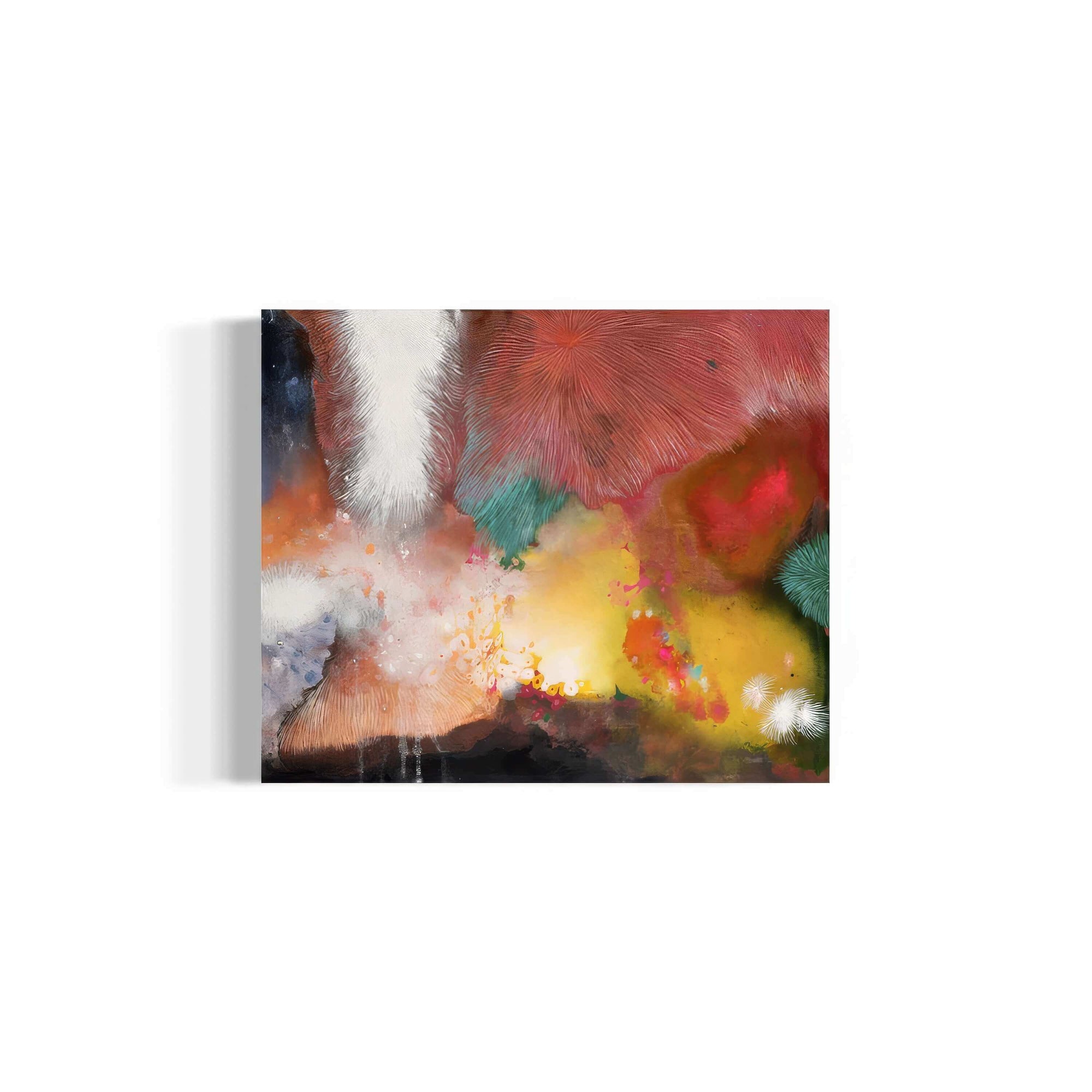 Abstract expressionist painting by Supmanee Chaisansuk, showcasing vibrant colors and textured forms, 2020.