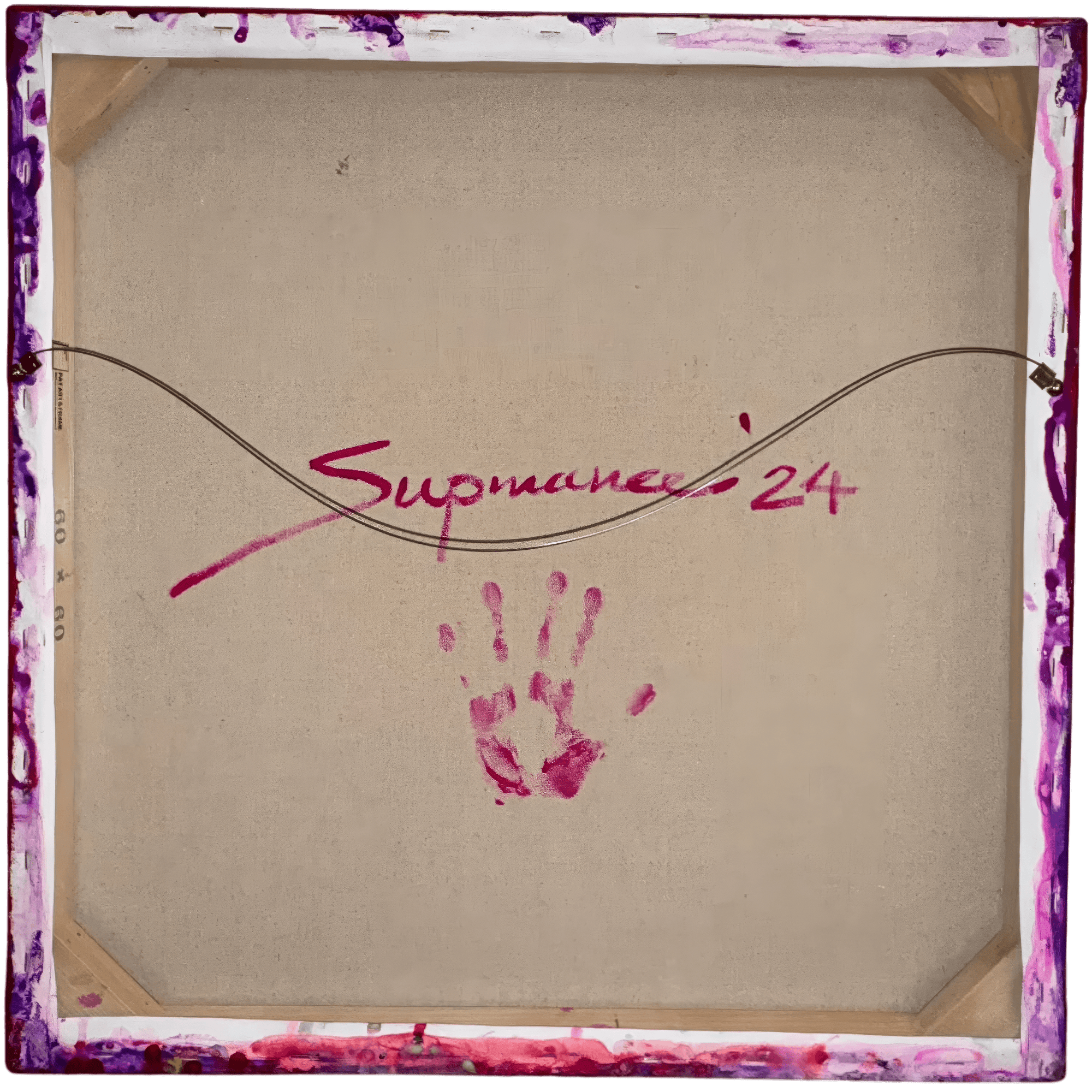 Back of 'The Fountain' by Supmanee Chaisansuk featuring a handprint and signature, 2024, vibrant artwork detail.