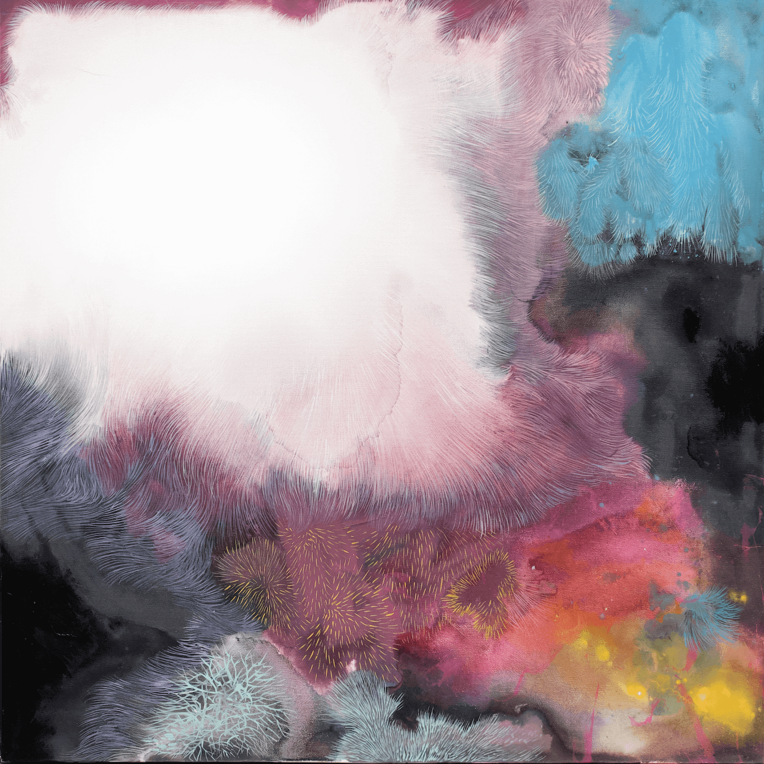 Abstract expressionist artwork by Supmanee Chaisansuk, featuring vibrant colors and textured surface on canvas.