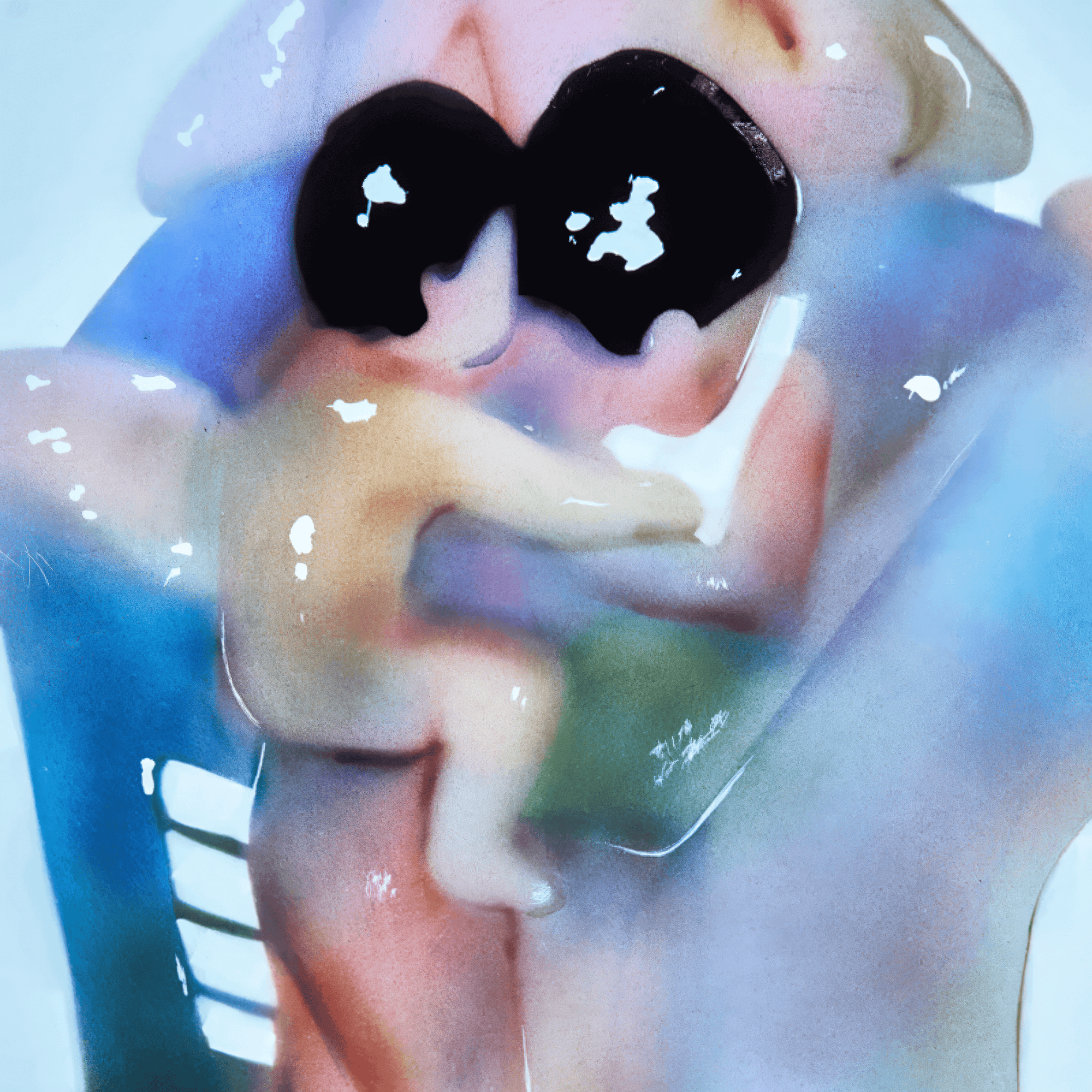 Abstract mixed media artwork featuring blurred figures in vibrant colors, exploring themes of identity and perception.