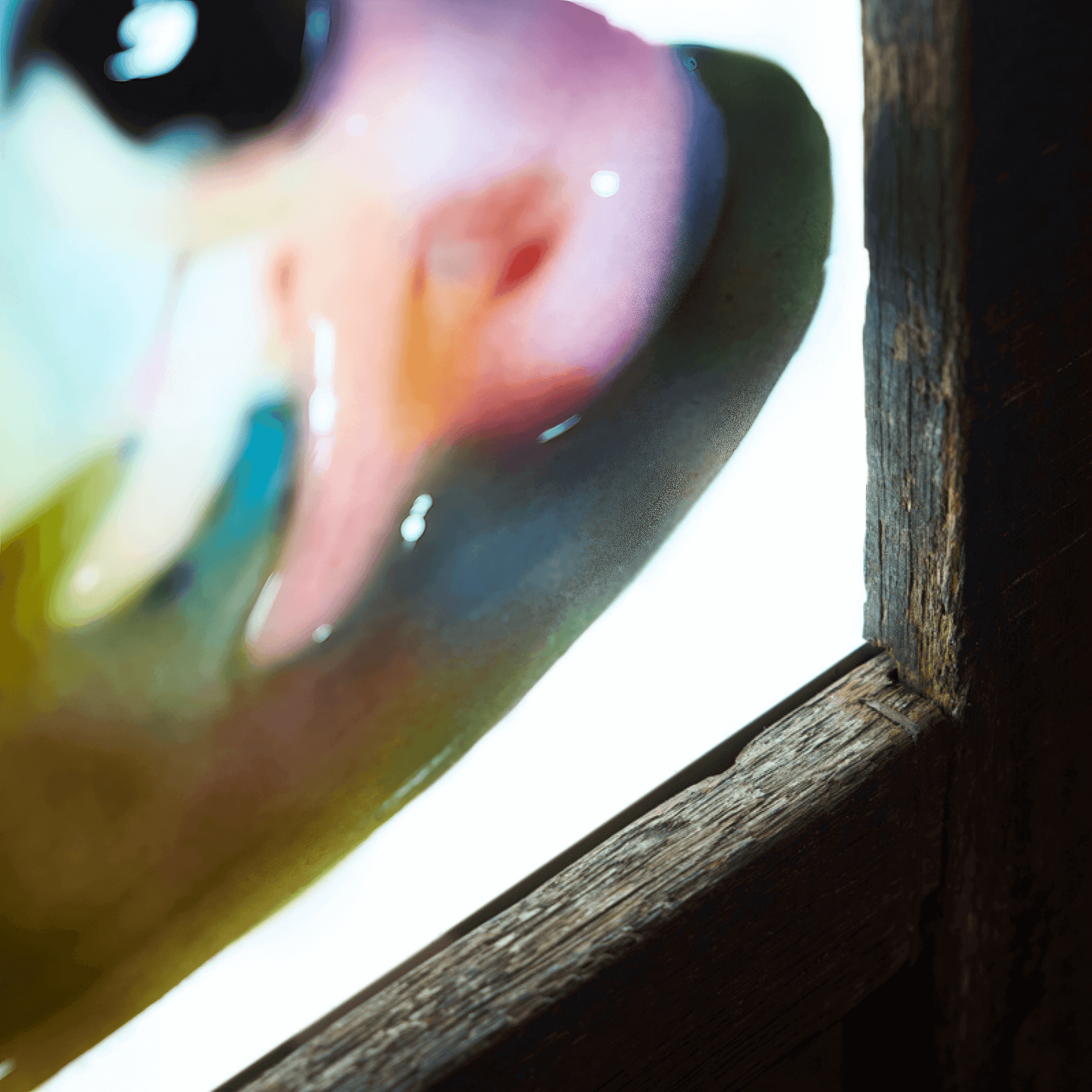 Close-up of abstract art, highlighting vibrant colors and handcrafted wooden frame details.