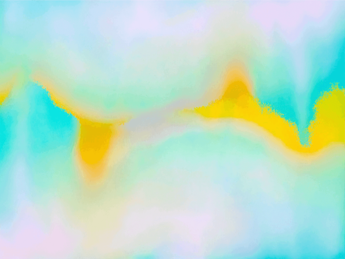 Abstract artwork featuring soft waves of teal, yellow, and pink colors, evoking a dreamlike atmosphere.