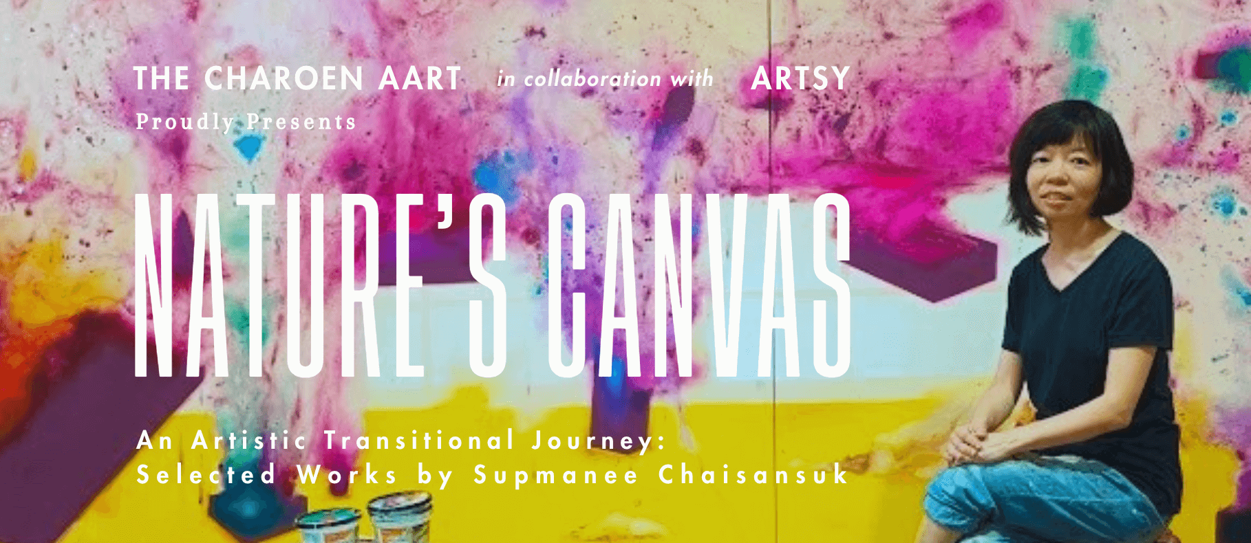 Supmanee Chaisansuk at Nature's Canvas art exhibition showcasing urban-nature fusion.