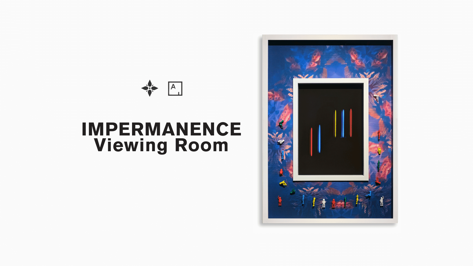 New Viewing Room “IMPERMANENCE” Launch showcasing modern art piece in vibrant colors.