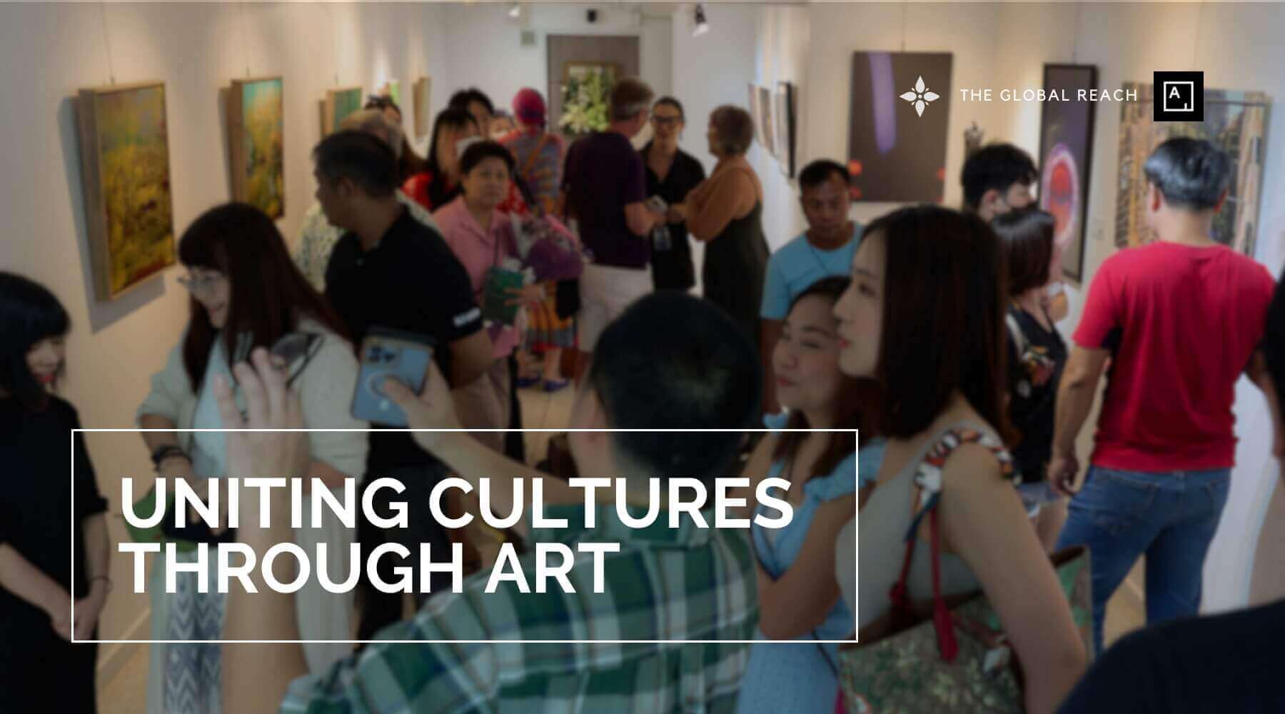 Visitors at The Charoen AArt gallery admire diverse artworks, fostering cultural connections through art.