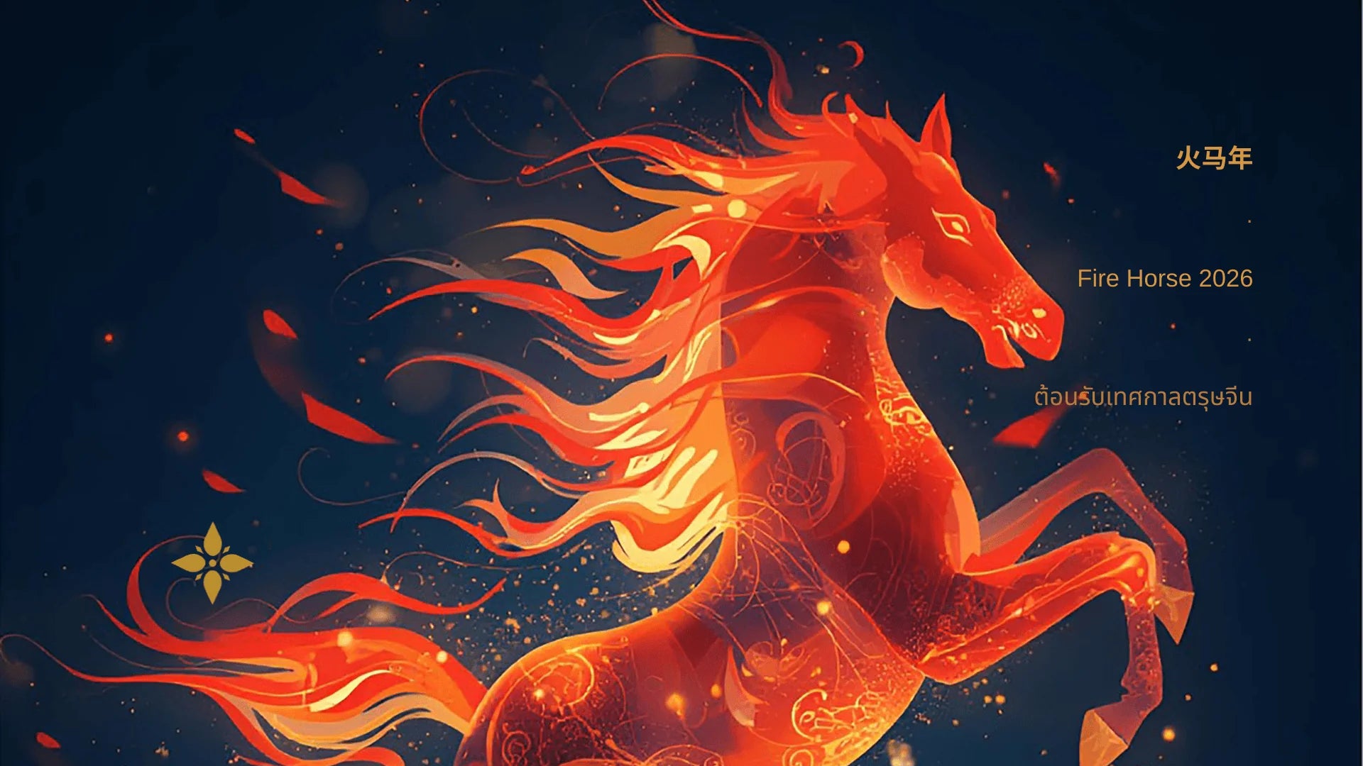 A vibrant illustration symbolizing Welcoming the Year of the Fire Horse, showcasing a fiery red horse against a dark background.