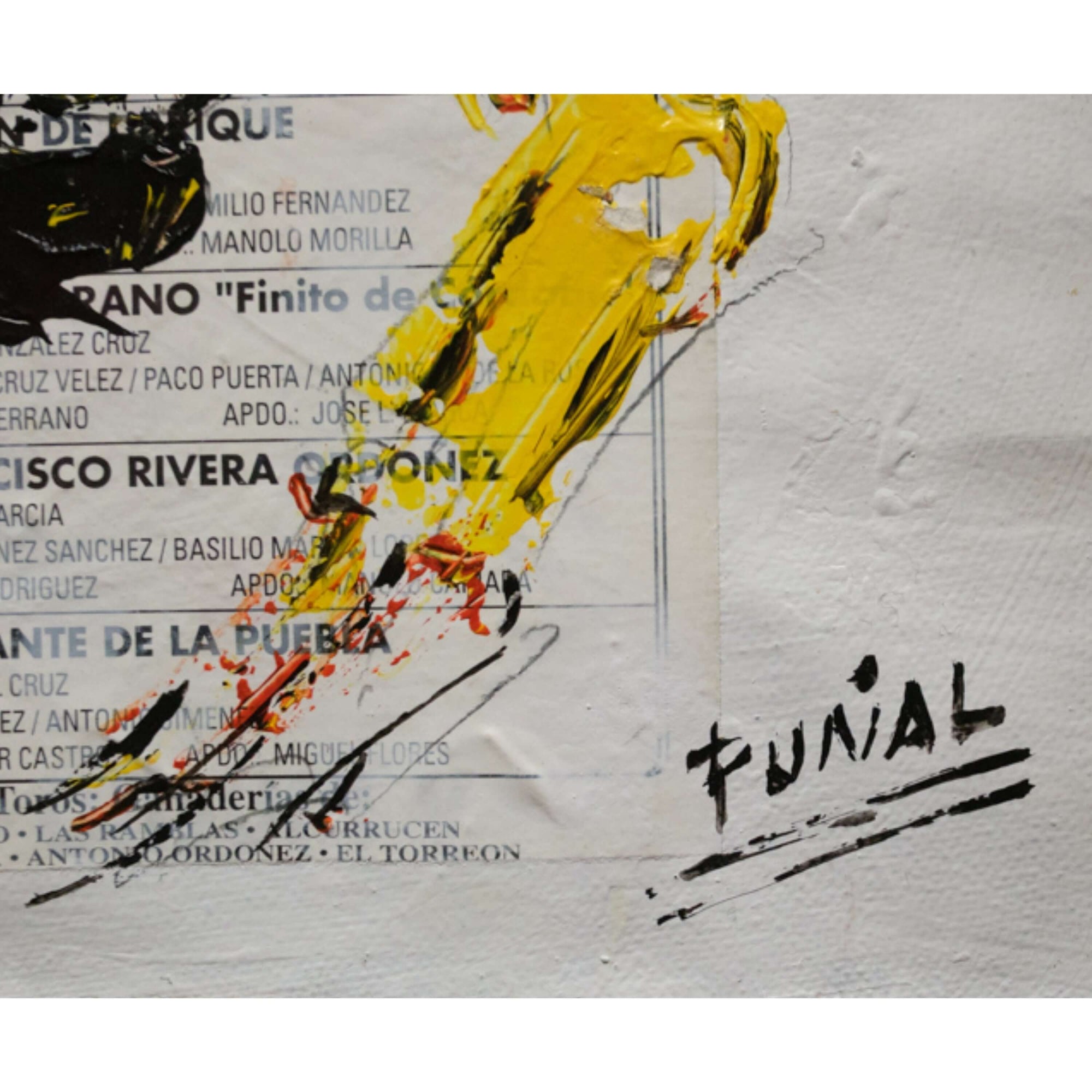 Artwork detail of Toros (Undated) by Luis Rodríguez Puñal, featuring bold colors and signature.