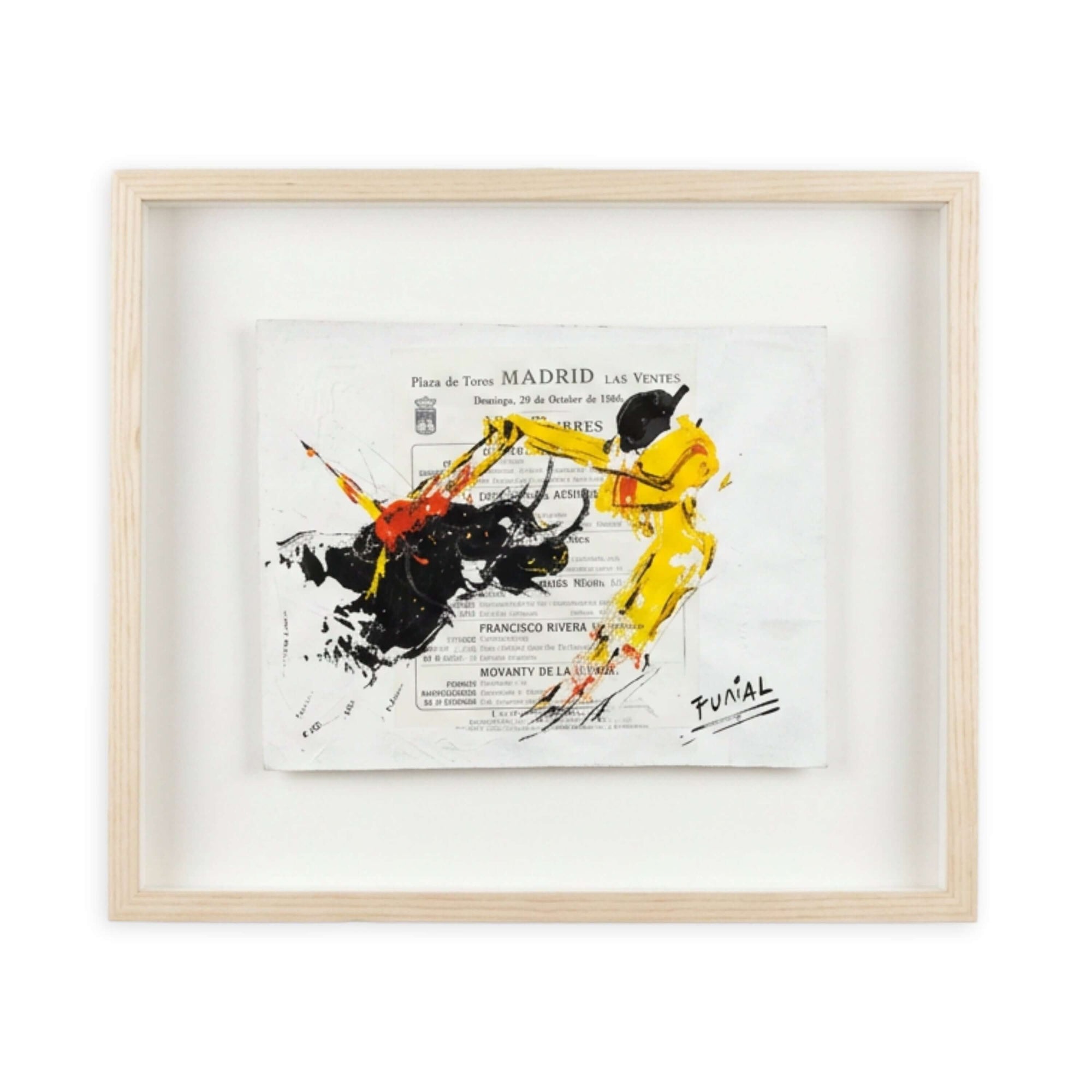 Toros (Undated) artwork by Luis Rodríguez Puñal featuring tauromaquia in vibrant colors, oil on printed paper.