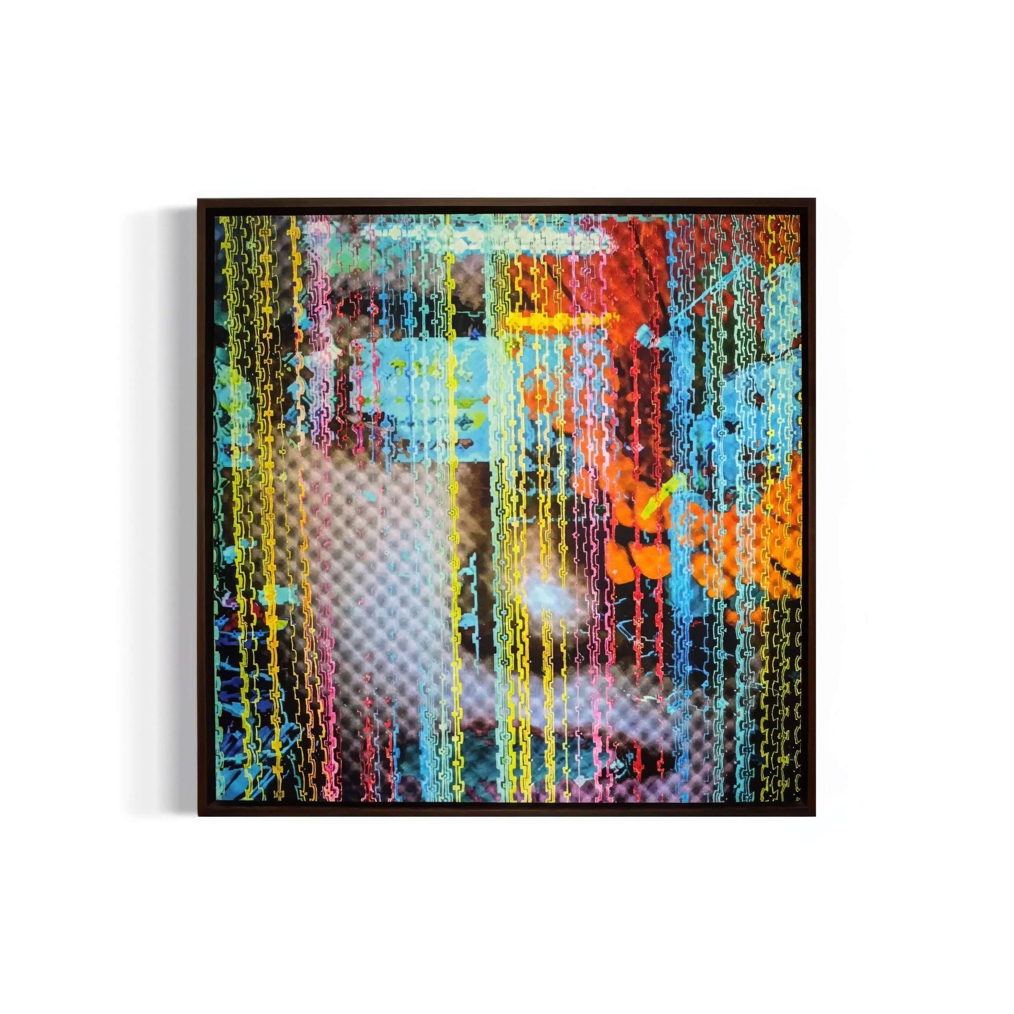 Interference Portrait 4 by BRYCE Watanasoponwong, vibrant conceptual experimental photography on canvas, framed in teak.