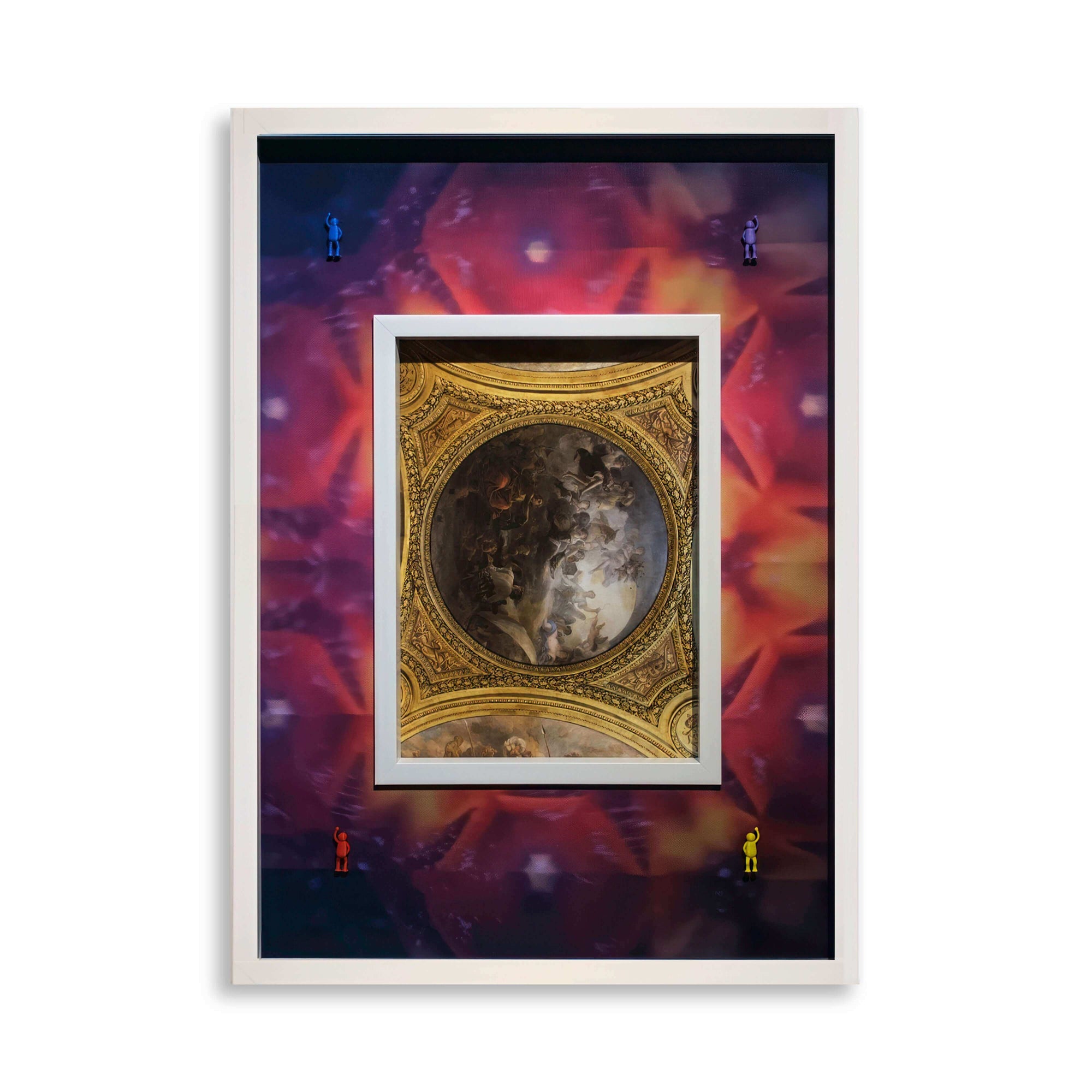 Artwork titled Faint Shape, 2025 featuring a central ornate circular painting with colorful decorative elements.