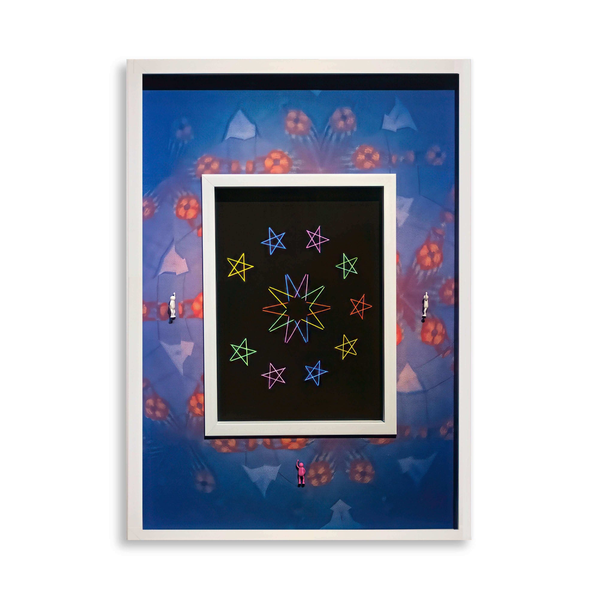 Art piece featuring colorful star signs on a dark background with a vibrant blue design, related to Star Signs, 2025.