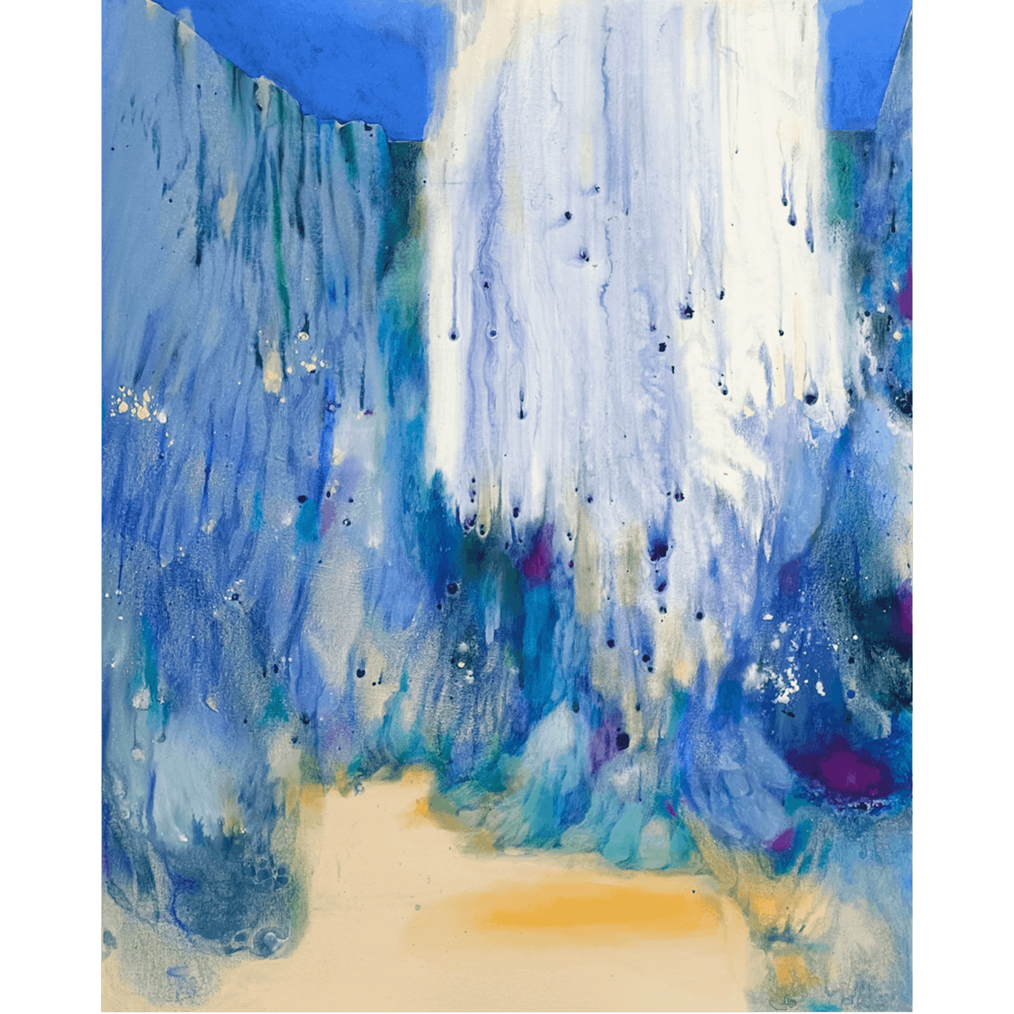 Chandelier of Dust, 2023 artwork featuring vibrant blues and cascading colors, evoking a sense of movement and depth.