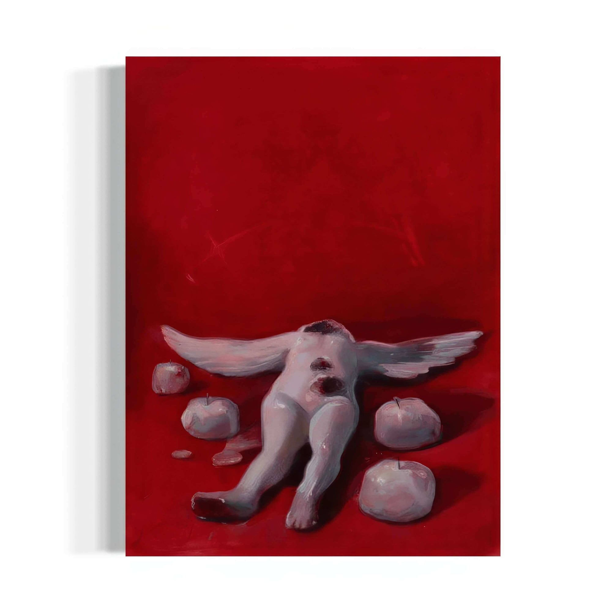 Surreal abstract painting 'Extreme 2' by Yasy Bachurina, featuring a winged figure on a red background.