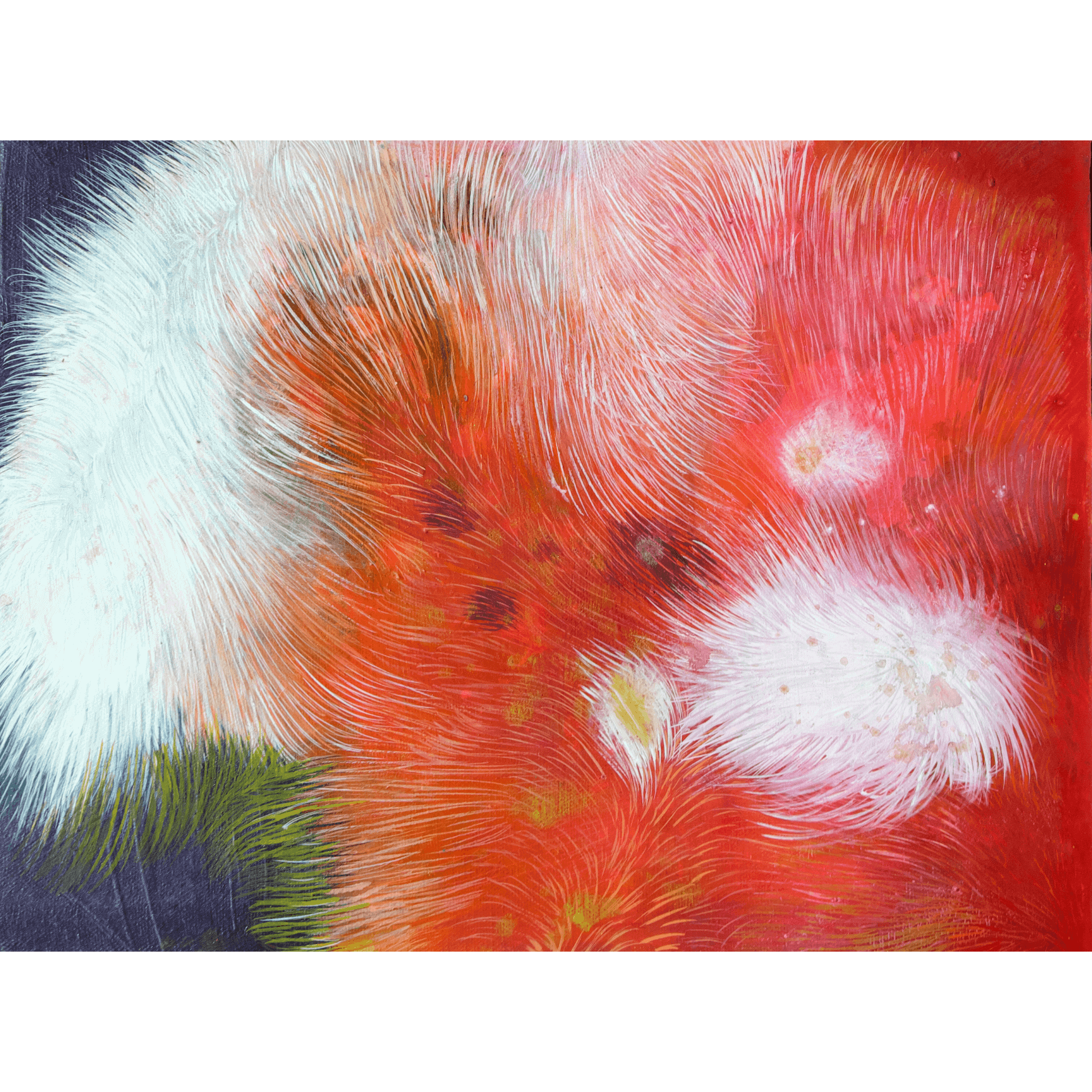 Abstract painting Fluffy Garden 04 by Thai artist Supmanee Chaisansuk, 2020. Acrylic on canvas, vibrant red and white textured brushstrokes.