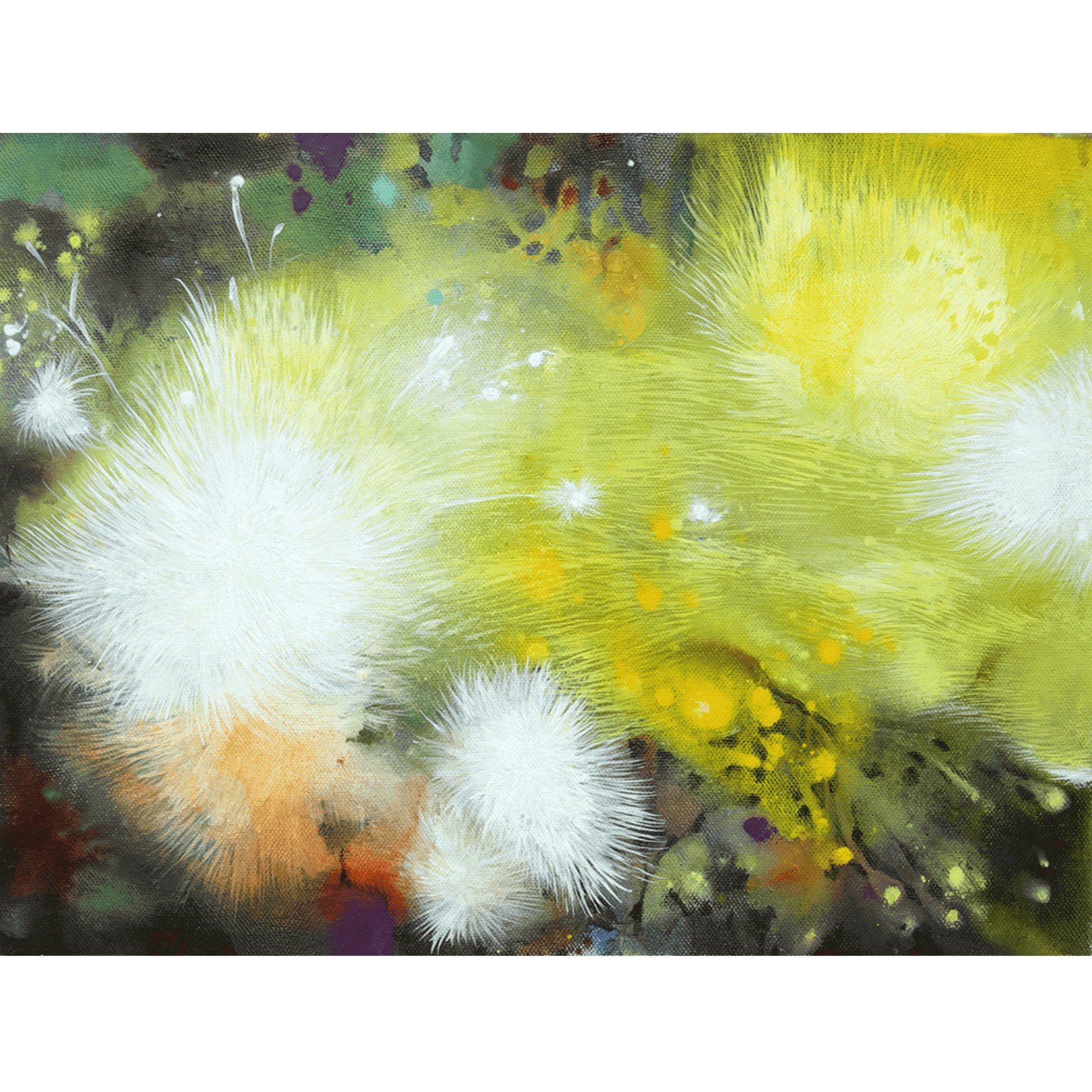 "Fluffy Garden 06" by Thai artist Supmanee Chaisansuk, abstract expressionism of nature's intricate details, acrylic on canvas, 30 x 40 cm.