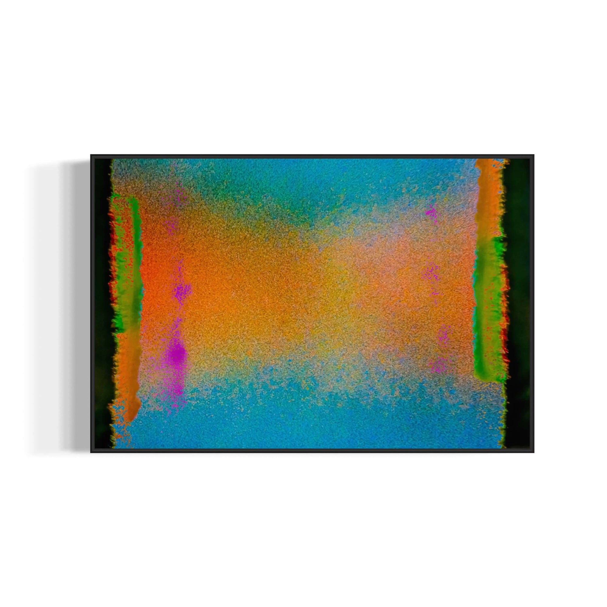 Abstract artwork 'Open Stage' by Bryce, featuring vibrant colors and textures in archival ink on high-gloss print.