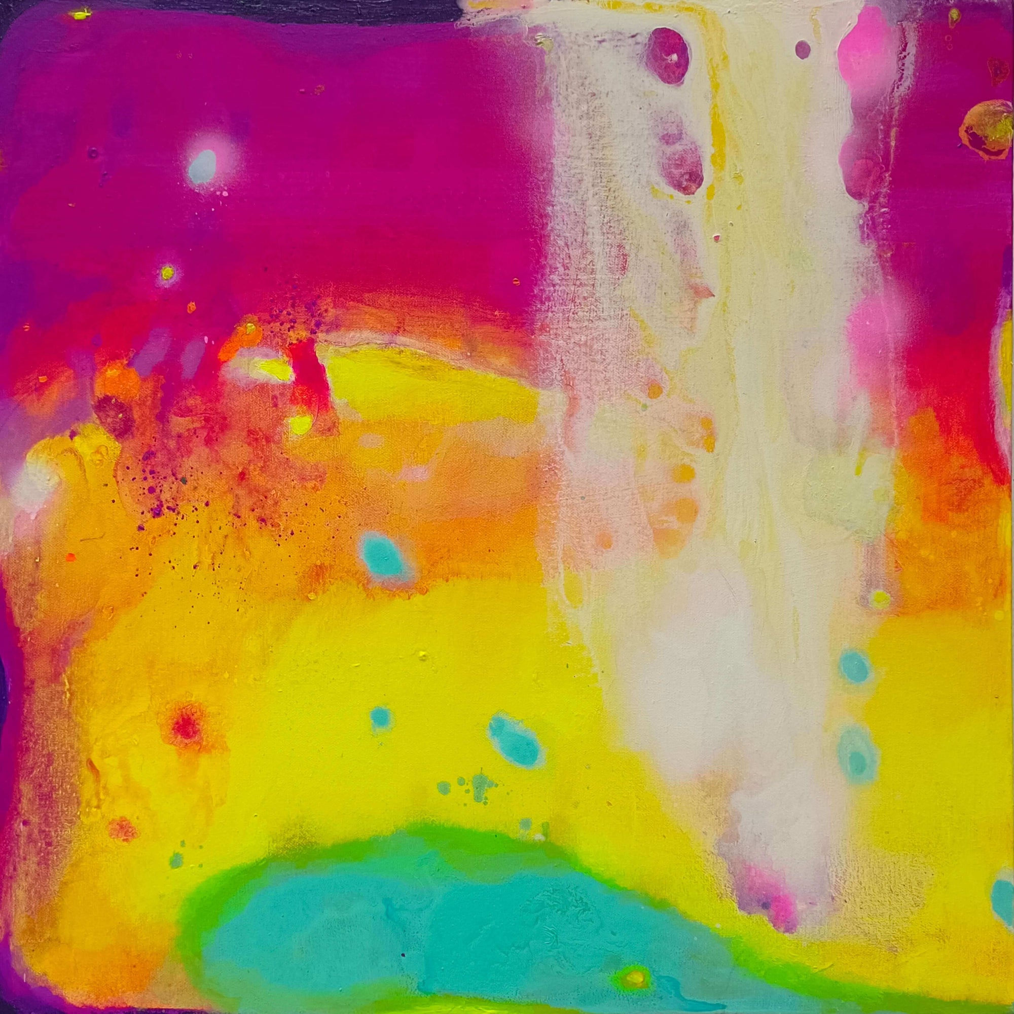 Abstract painting titled Light Garden by Thai artist Supmanee Chaisansuk, featuring vibrant colors and fluid textures.