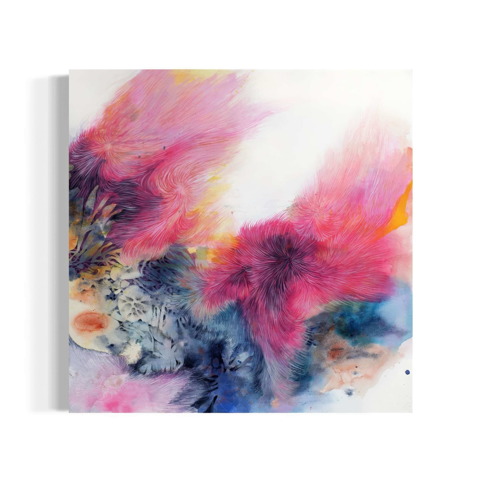 Abstract expressionist painting "Fur Movement 02" by Supmanee Chaisansuk featuring soft pink textures and contemporary landscape elements.