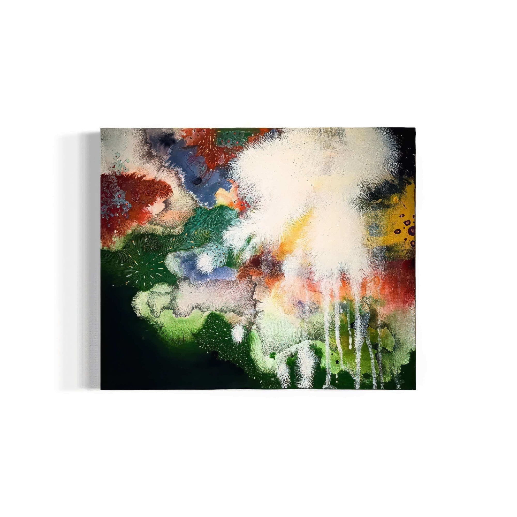 Colorful abstract expressionist painting by Thai artist Supmanee Chaisansuk, featuring textured natural beauty.