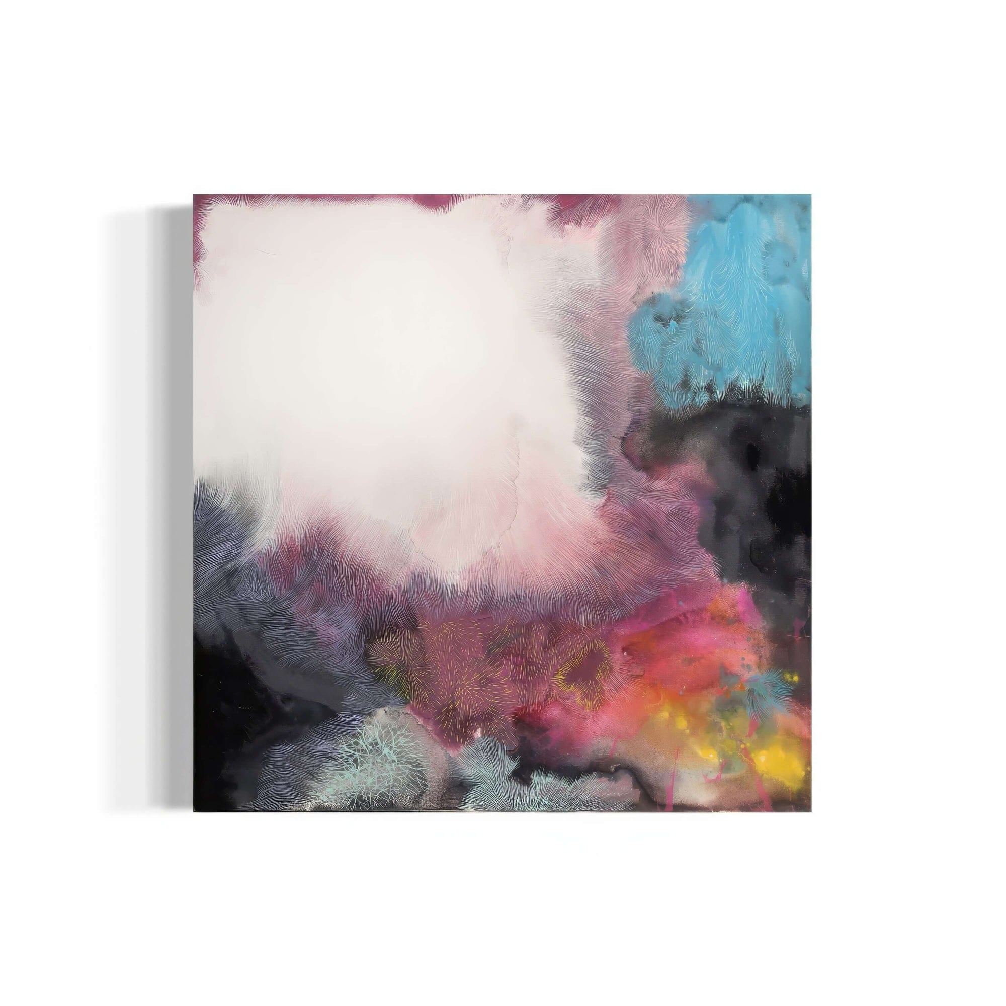 Abstract expressionist artwork titled 'White Fur 05' by Thai artist Supmanee Chaisansuk, featuring vibrant colors and textures.