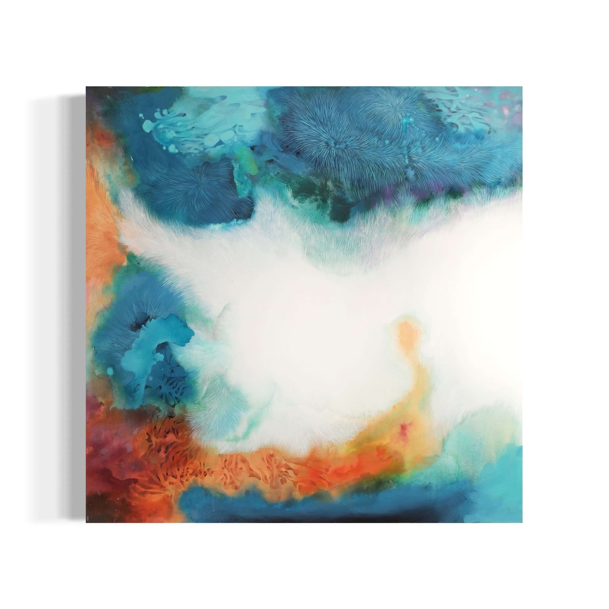 Abstract expressionist painting 'White Fur 01' by Supmanee Chaisansuk, featuring vibrant textures and colors.
