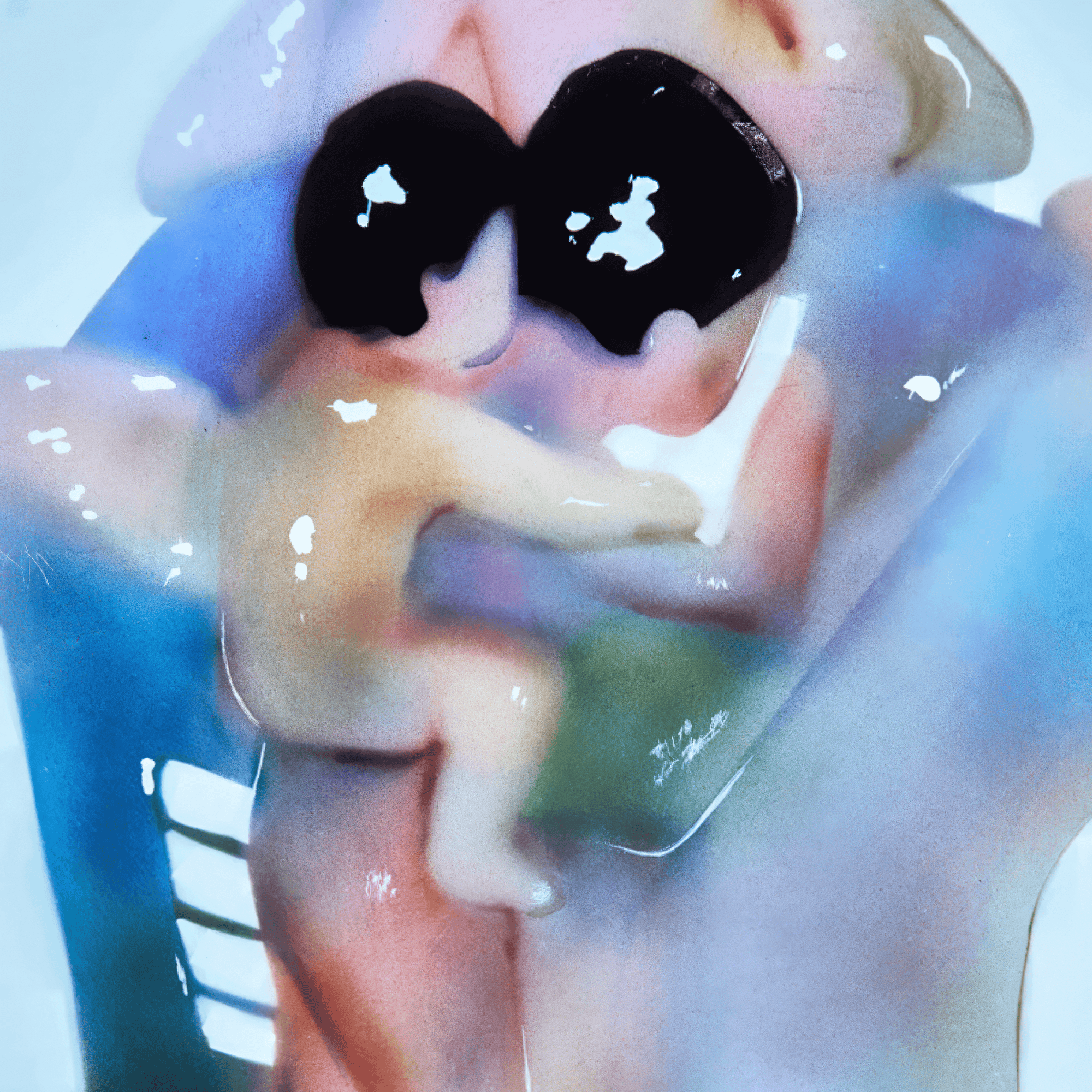 Abstract mixed media artwork featuring blurred figures in vibrant colors, exploring themes of identity and perception.