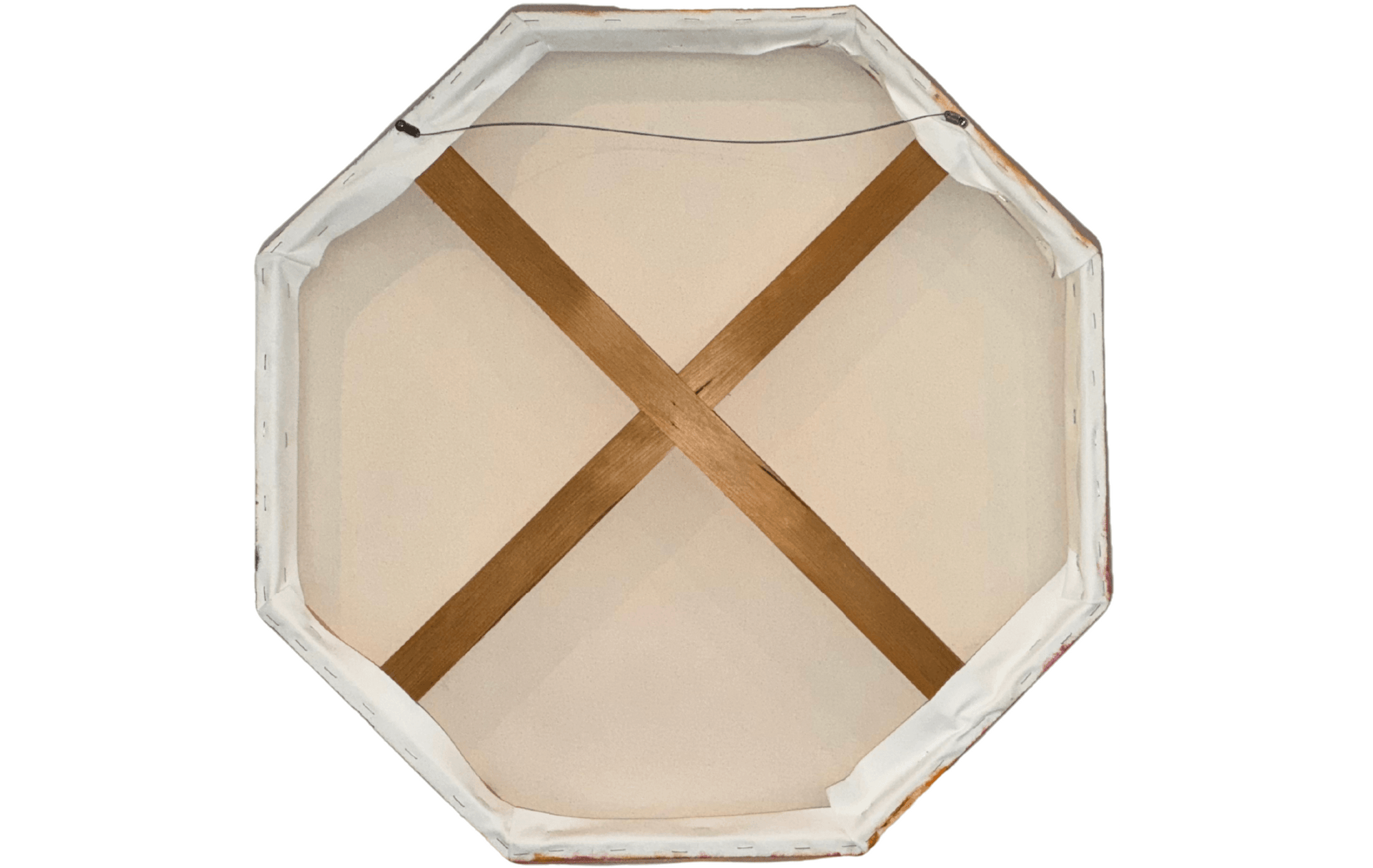 Back view of the octagonal canvas for Pink Lotus (2022) by Chalah Chaveesuk, showcasing the frame and support structure.
